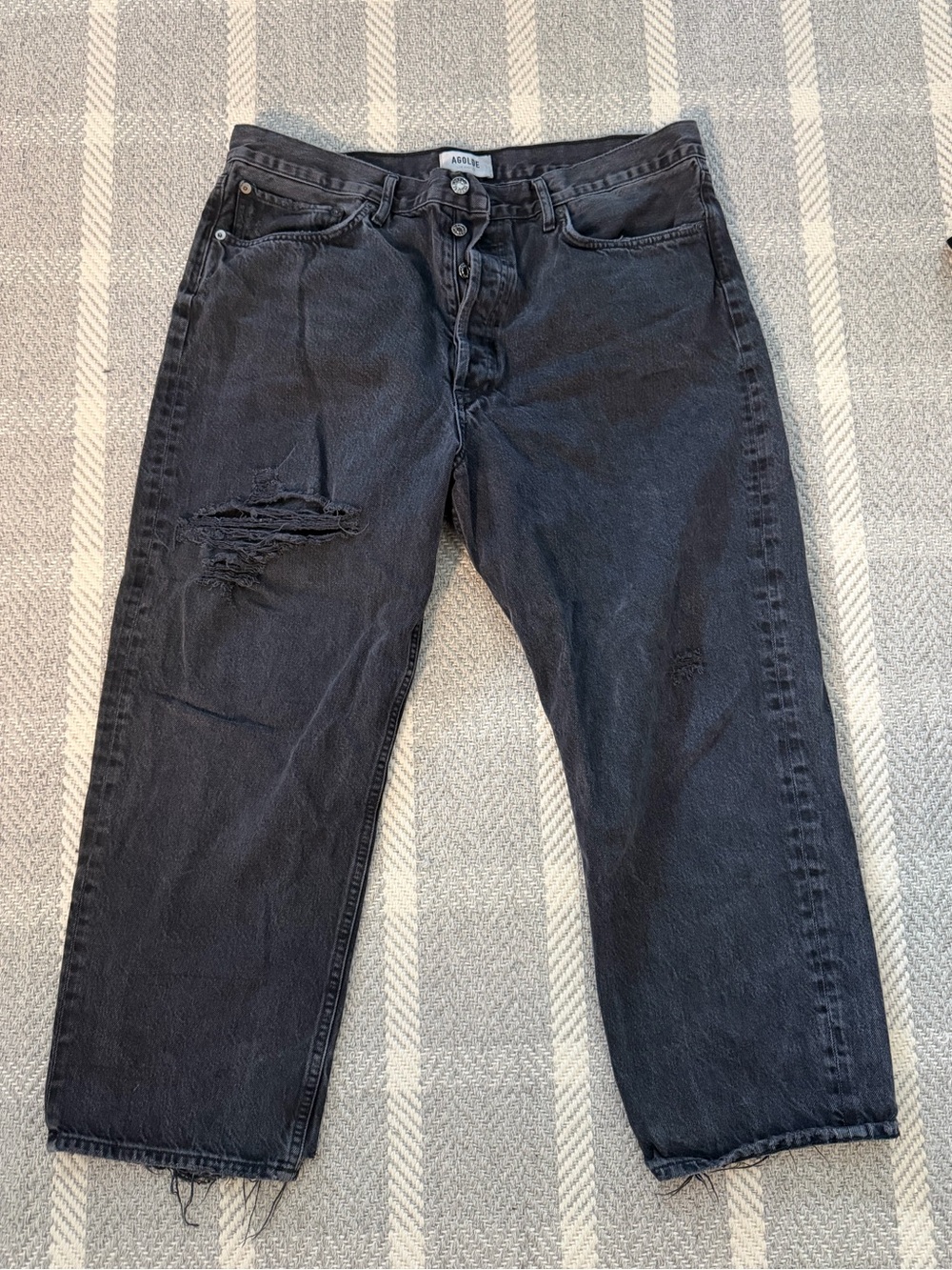 Agolde Black Straight-Leg Distressed Women’s Jeans